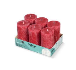 Bolsius - Rustic Pillar Candles 130/68 - Velvet Red - 6 pieces